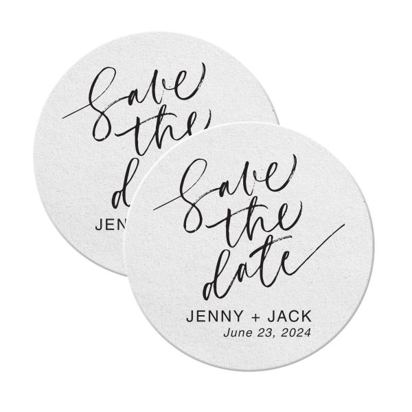Save The Date Coasters white round