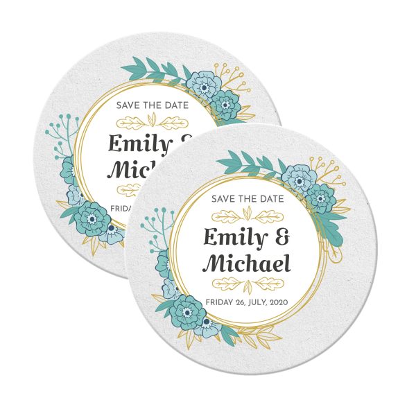 Custom Save The Date coaster for favour white round
