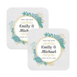 Custom Save The Date coaster for favour white square