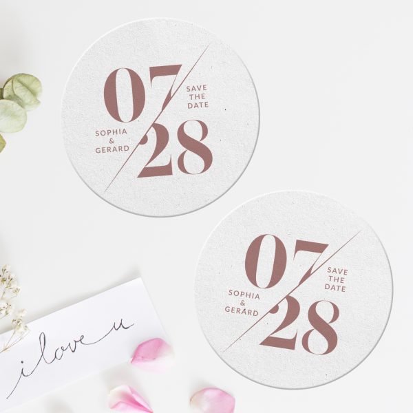 Monochromatic Save The Date Coasters Round