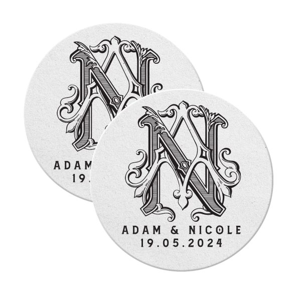 Monogram Coasters For Wedding Round White