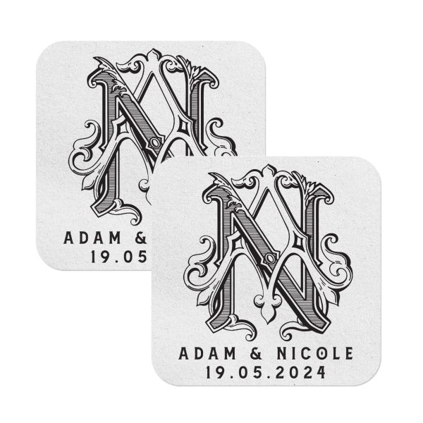 Monogram Coasters For Wedding Square White