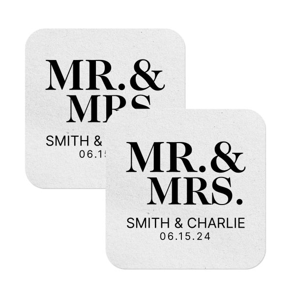 Mr and Mrs wedding coasters square