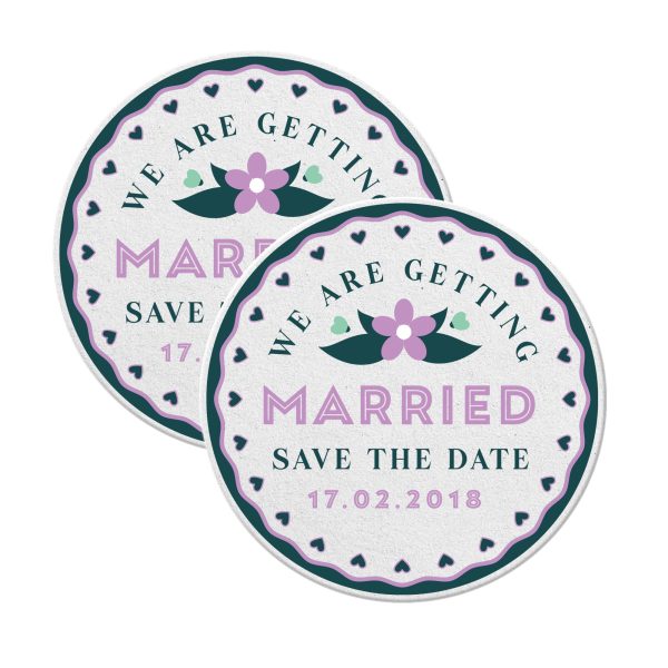 Premium Save The Date coaster for favour white round