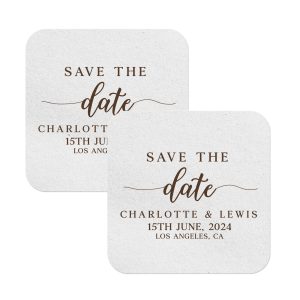 Premium Save the date Coasters white square