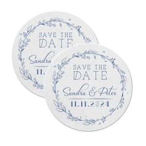 Premium Save the date coaster custom white round