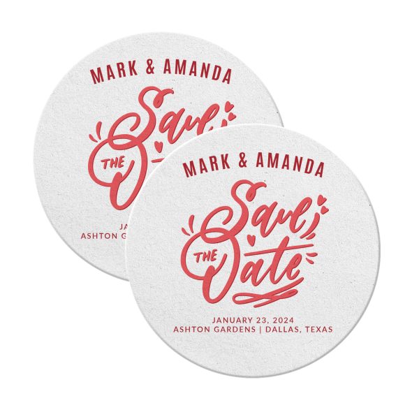Pulpboard Save The Date Coasters Round White