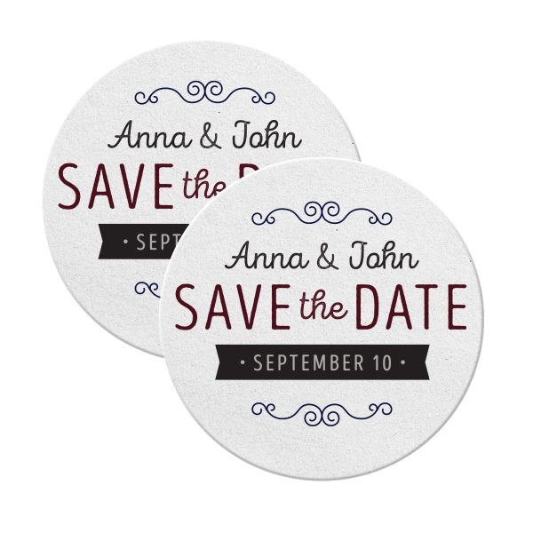 Round Save The Date Coasters Personalized White