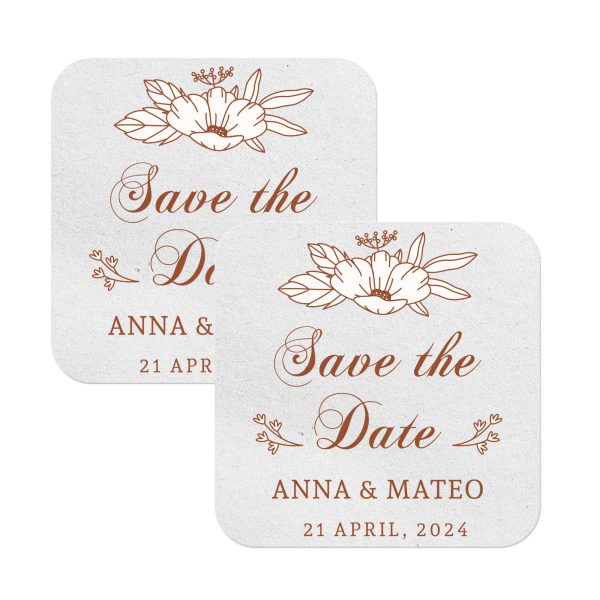 Save The Date Coasters Favors Square White