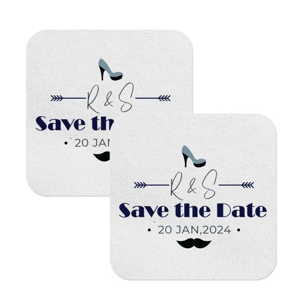Save The Date Coasters Pulpboard Square White