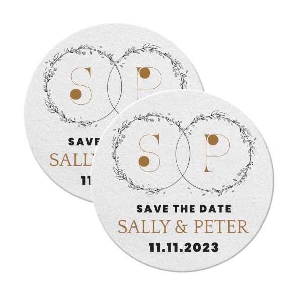 Save The Date Coasters white round for gift