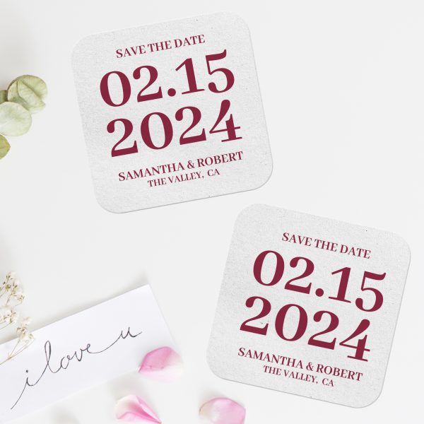 Save the date pulpboard coasters