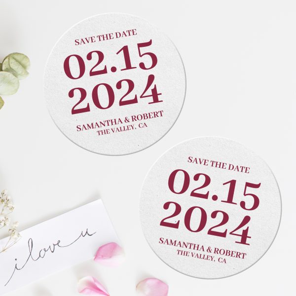 Save the date pulpboard coasters round
