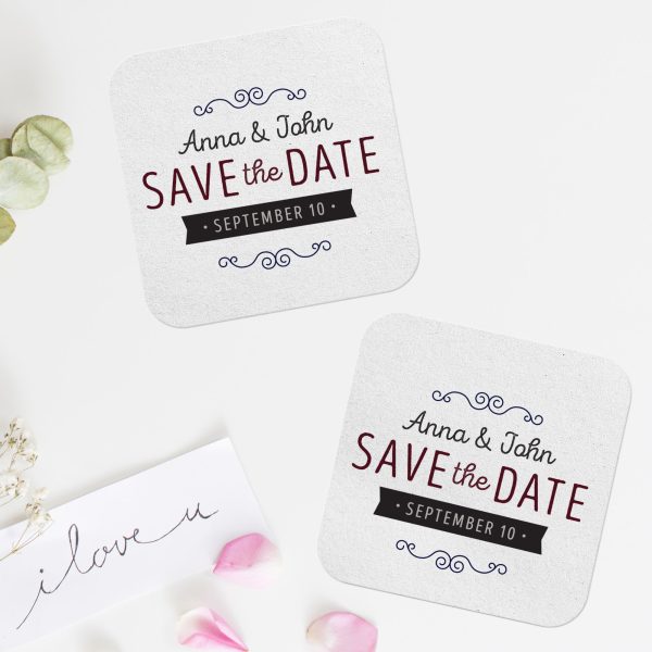 Square Save The Date Coasters Personalized