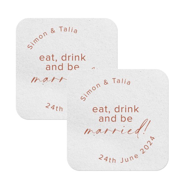 Wedding Coasters with Sayings Square White